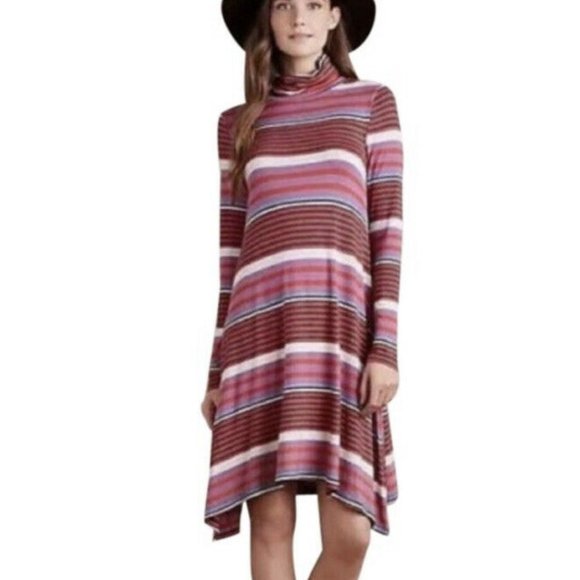 MAEVE Anthropologie Dress Swing Knit Striped Turtl - Picture 1 of 6